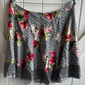 White House Black Market Red and Green Flowy A-Line Skirt